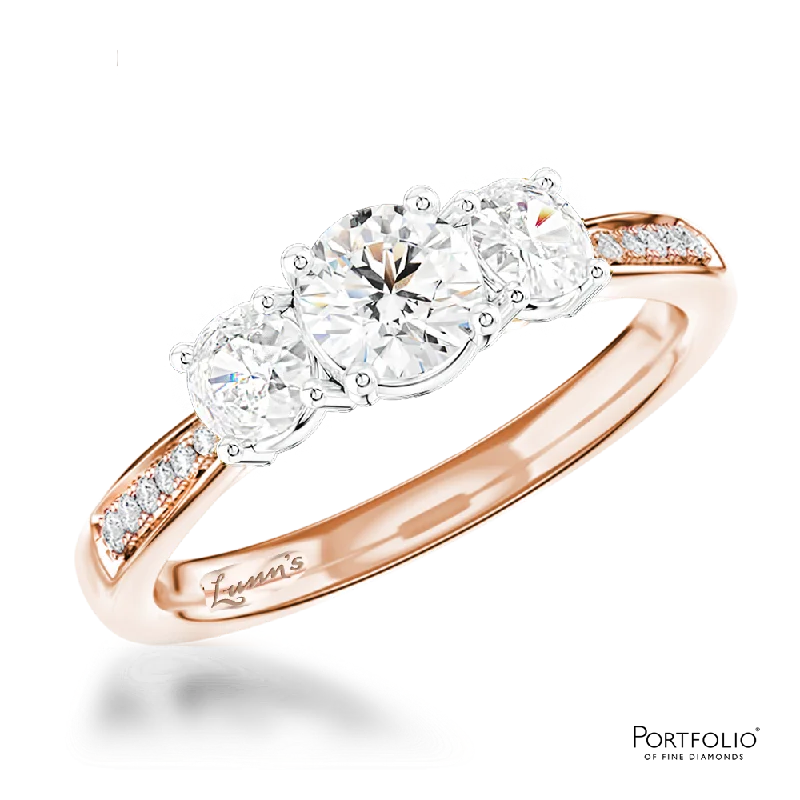 women trendy rings -Memoire Three Stone 0.34ct F SI2 Diamond Rose Gold/Platinum Ring