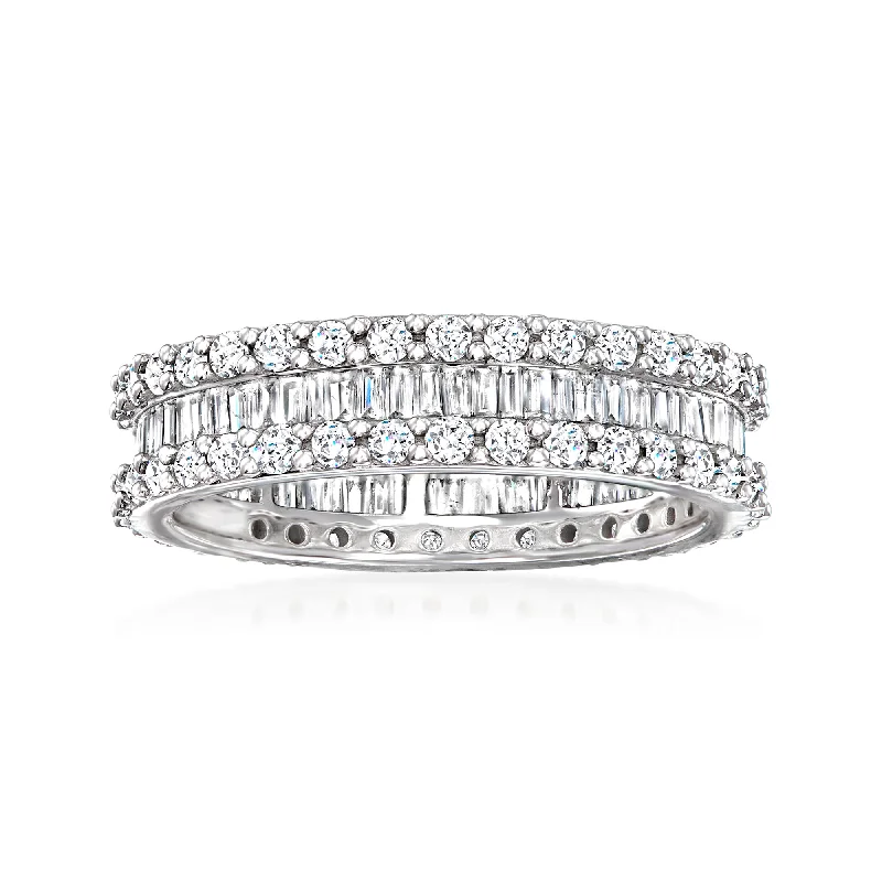 women unique engagement rings -Ross-Simons Brilliant and Baguette-Cut Diamond Eternity Band in 14kt White Gold With Rhodium