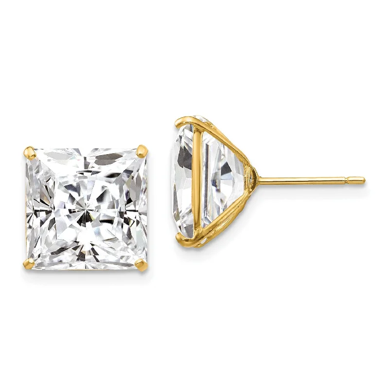 women sparkling gold earrings -14KT Yellow Gold 11MM Square Cubic Zirconia Stud Earrings