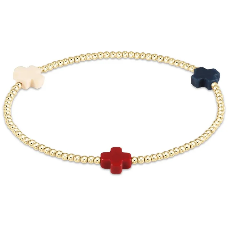 women stacked bracelets -enewton 6.25" Signature Cross 3mm Bead Bracelet - Firecracker 2024 Fourth of July