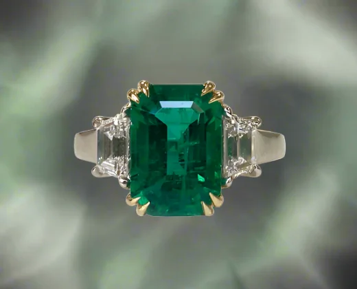 women fashion rings -Birdie 3.52 Carats Emerald Cut Emerald Gemstone Ring in Platinum By Mike Nekta NYC