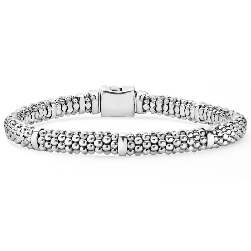 women luxury bangles -Lagos Signature Caviar Silver Station Bracelet