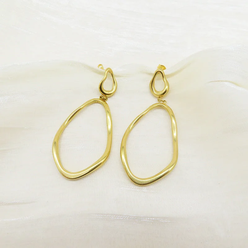 women affordable gold earrings -Wavy Loop Drop Earrings