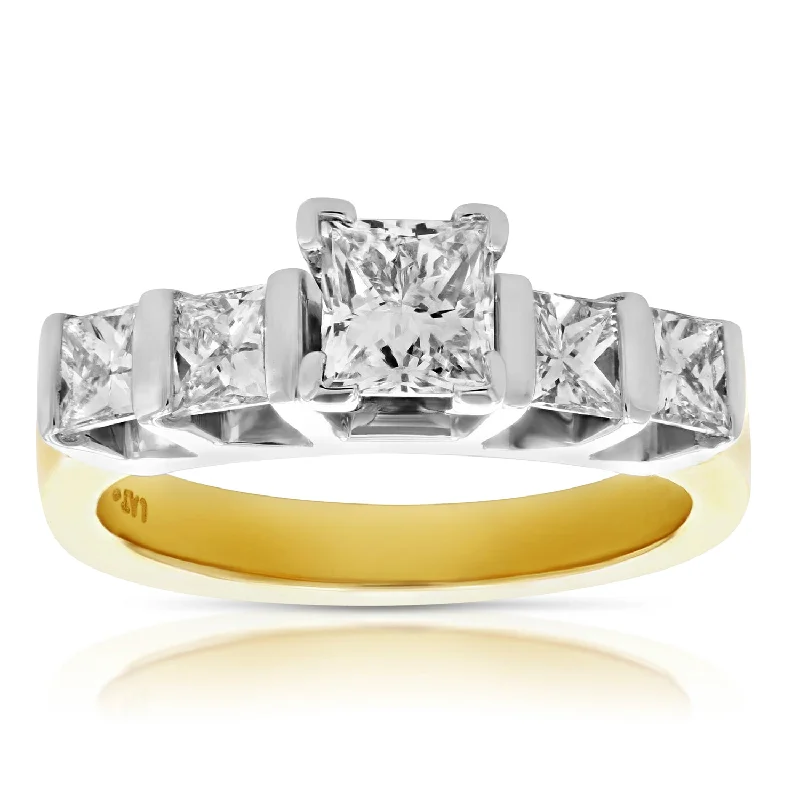 women timeless engagement rings -1.75 cttw SI1 5 Stone Princess Diamond Engagement Ring 14K Yellow Gold