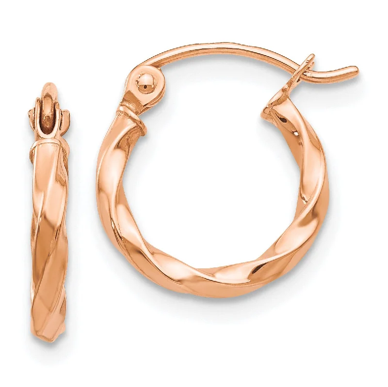 women heart-shaped earrings -14KT Rose Gold 12X2MM Twist Hoop Earrings