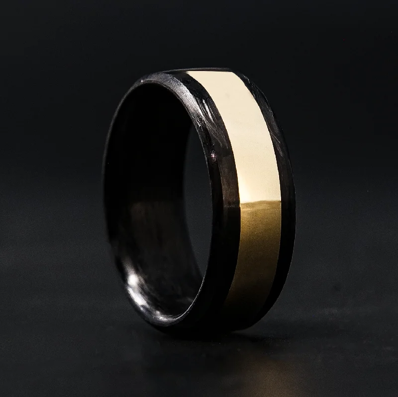 women silver rings -Forged Carbon Fiber Ring with Solid Gold Inlay