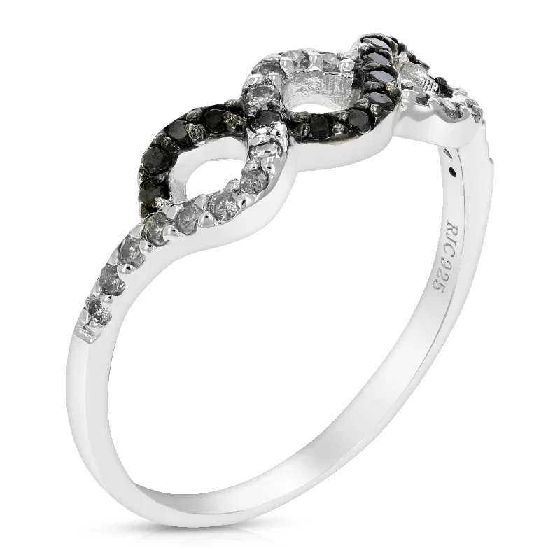 women custom-made engagement rings -0.35 cttw Black and White Diamond Infinity Ring .925 Sterling Silver