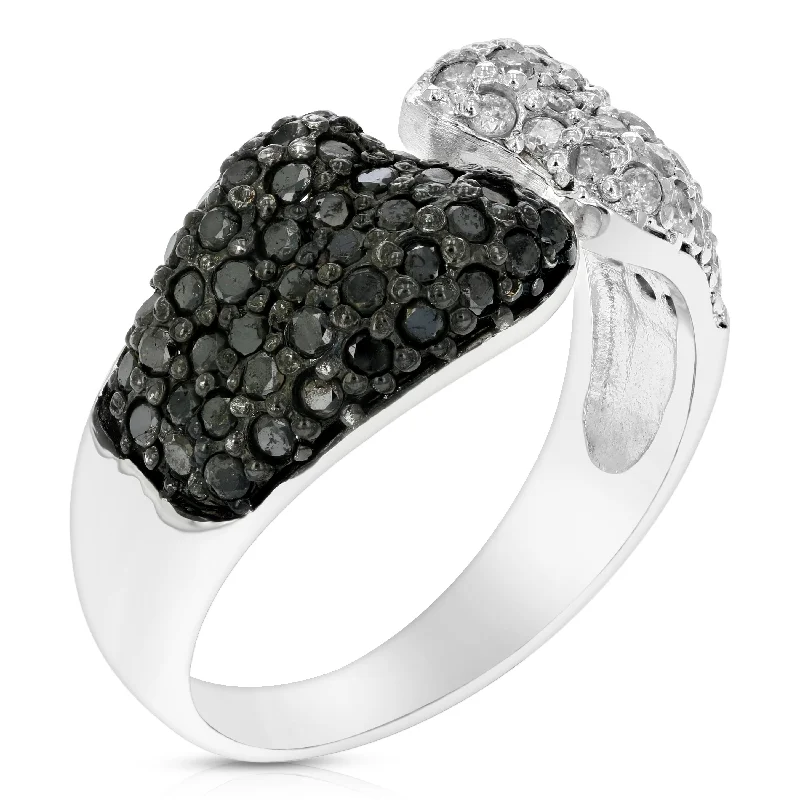 women rose gold engagement rings -1.15 cttw Black and White Diamond Ring .925 Sterling Silver with Rhodium