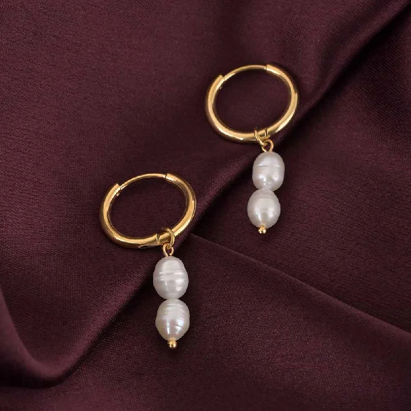 women chic earrings -Dangling Pearl Hoops