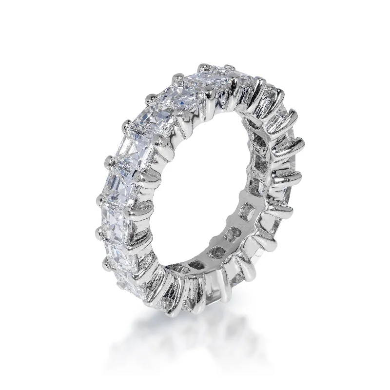 women heart-cut rings -Nola 4 Carat Asscher Cut Diamond Eternity Band in 14k White Gold Shared Prong