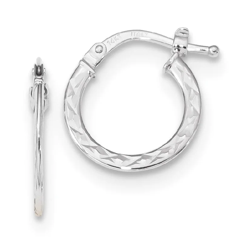 women radiant earrings -14KT White Gold 15X1MM Diamond-cut Hoop Earrings