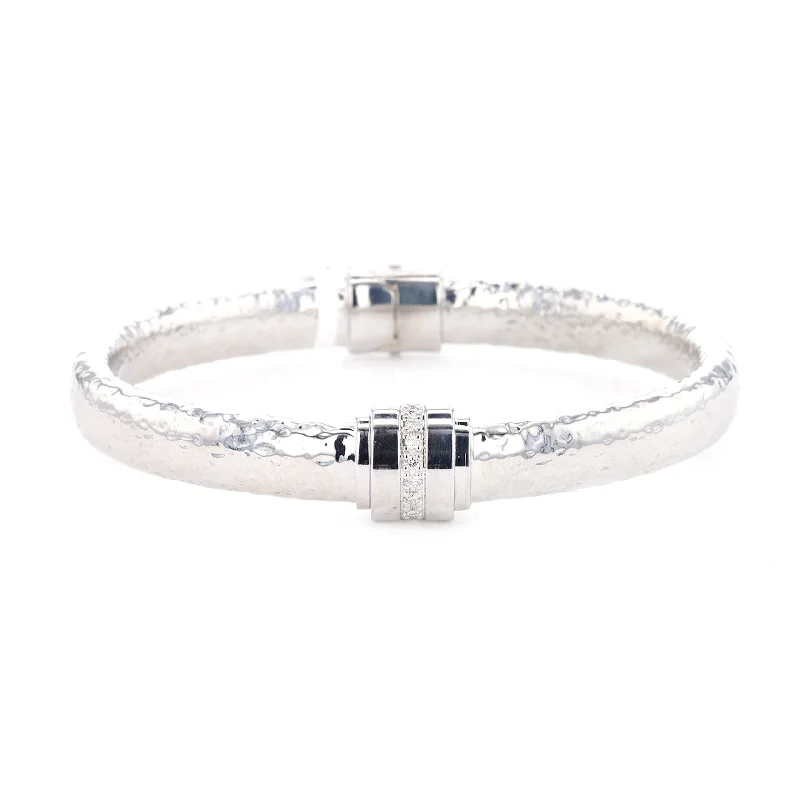 women thick bangles -0.12 ctw Diamond Hammered Bangle Bracelet