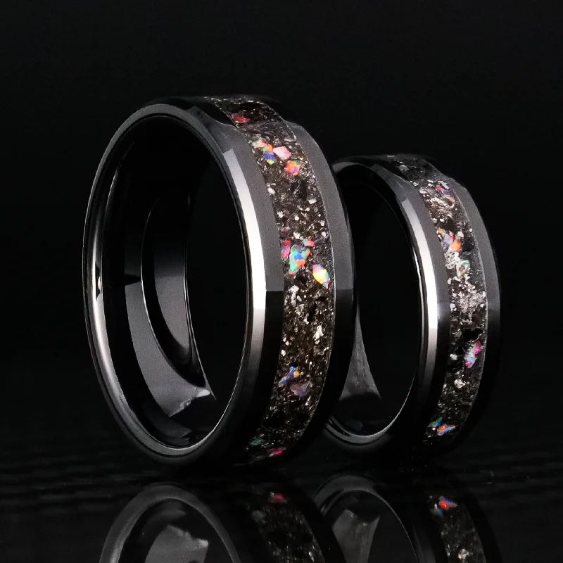 women elegant rings -Matching Black Tourmaline Glowstone Ring on Black Ceramic