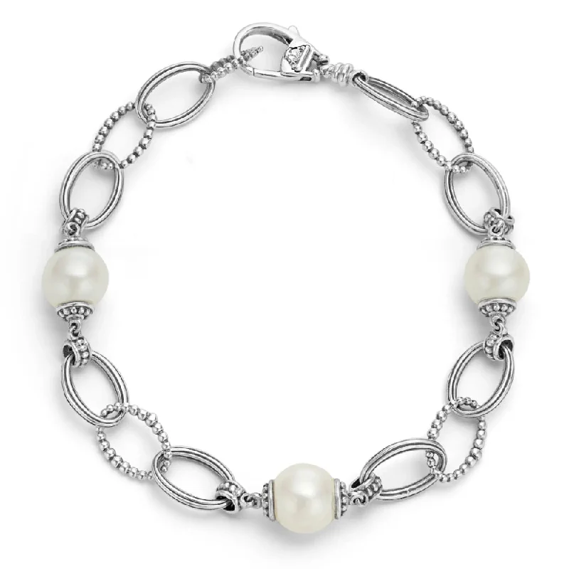 women stackable bangles -Lagos Sterling Silver Luna Caviar Pearl Link Bracelet