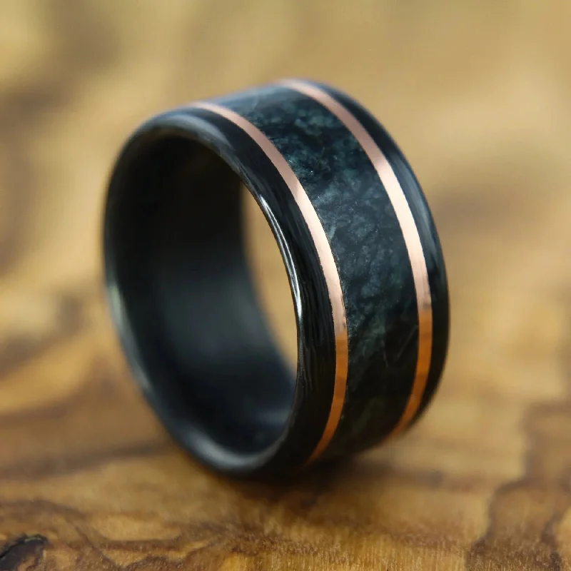 women heart-shaped rings -Carbon Fiber, Gold, and Marble Ring