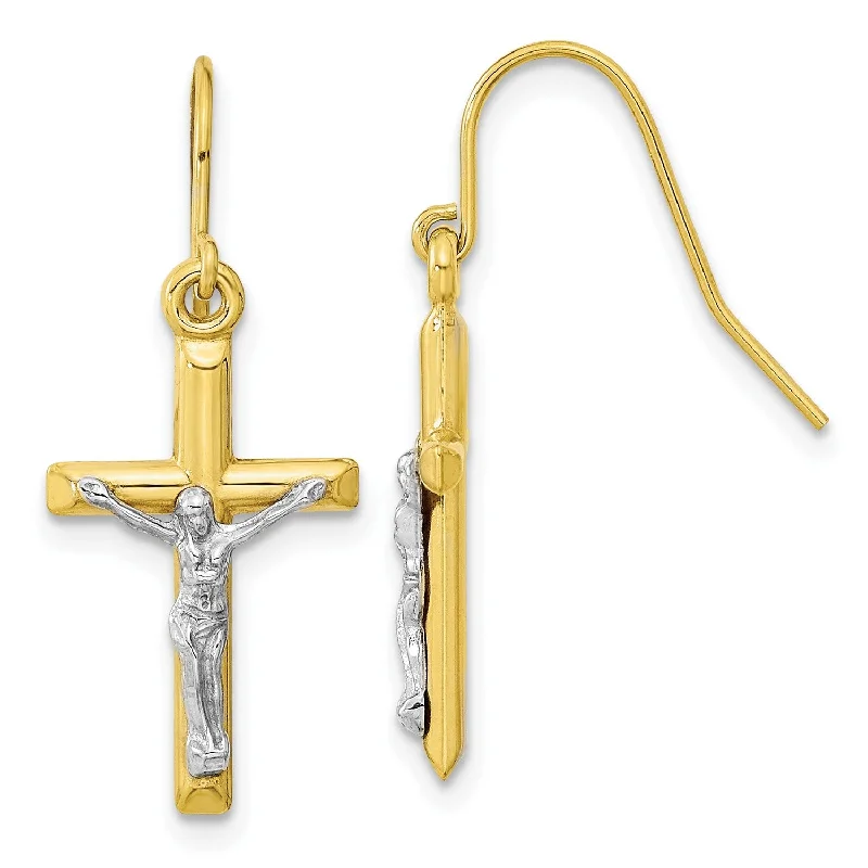 women chic drop earrings -10KT White and Yellow Gold 28X11MM Drop & Dangle Crucifix Cross Earrings