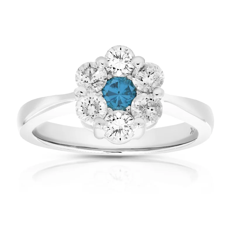 women luxurious engagement rings -1 cttw Blue and White Diamond Engagement Ring 14K White Gold