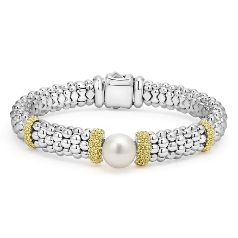 women minimalist bracelets -Lagos Luna Two-Tone Pearl Caviar Bracelet, 9mm