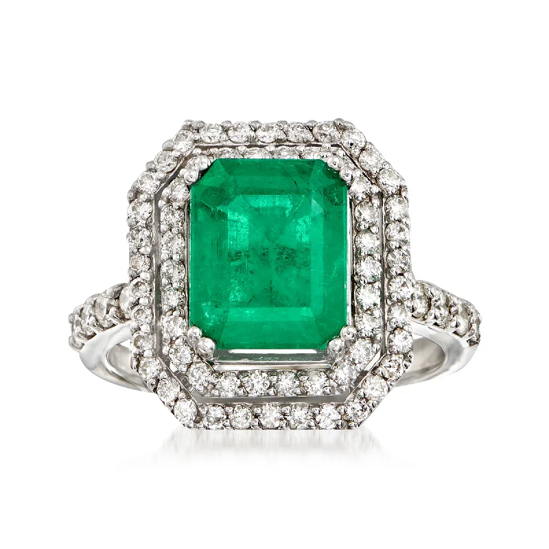 women custom-designed engagement rings -Ross-Simons Emerald and Diamond Ring in 14kt White Gold