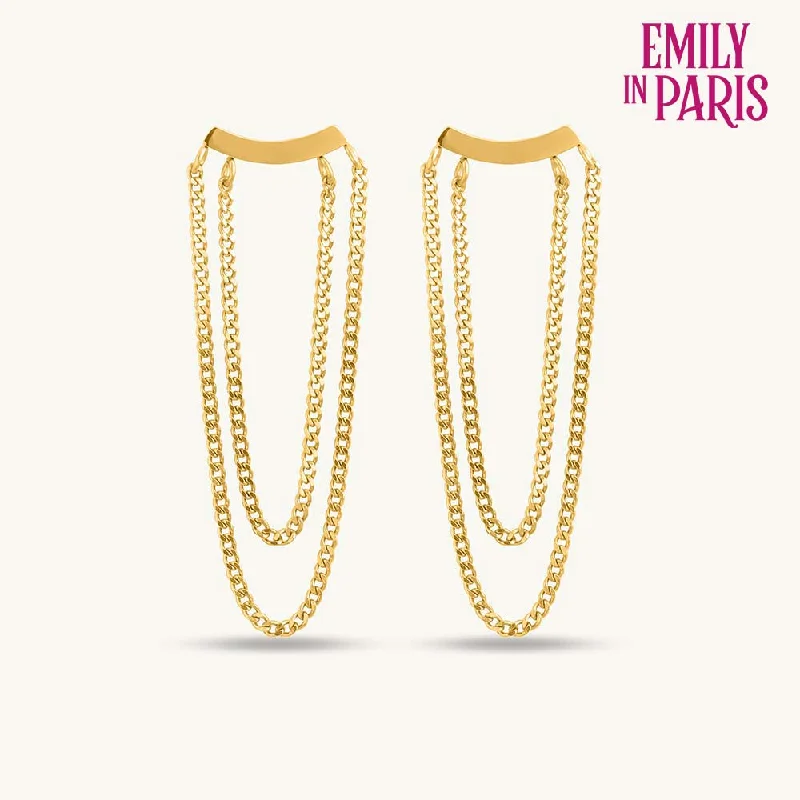 women minimalistic earrings -Gold Layered Chain Drop Earrings