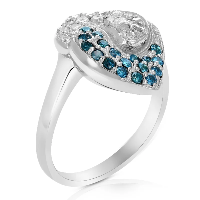 women one-of-a-kind engagement rings -0.80 cttw Blue and White Diamond Ring .925 Sterling Silver with Rhodium Plating