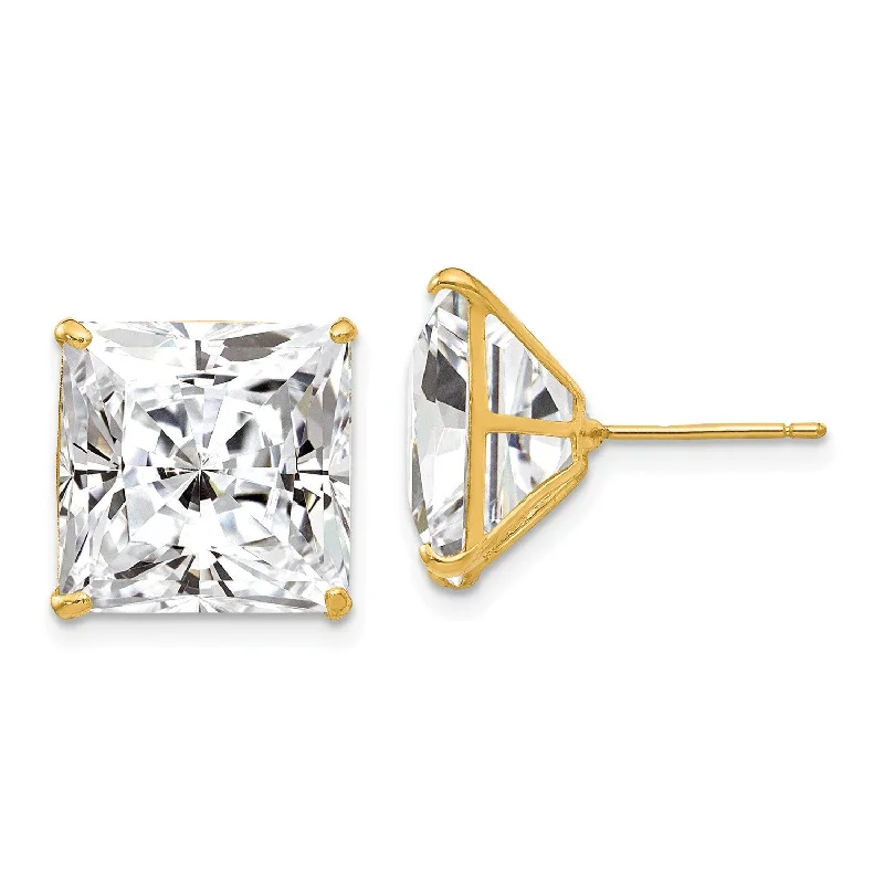 women high-end earrings -14KT Yellow Gold 12X212MM Square Cubic Zirconia Stud Earrings