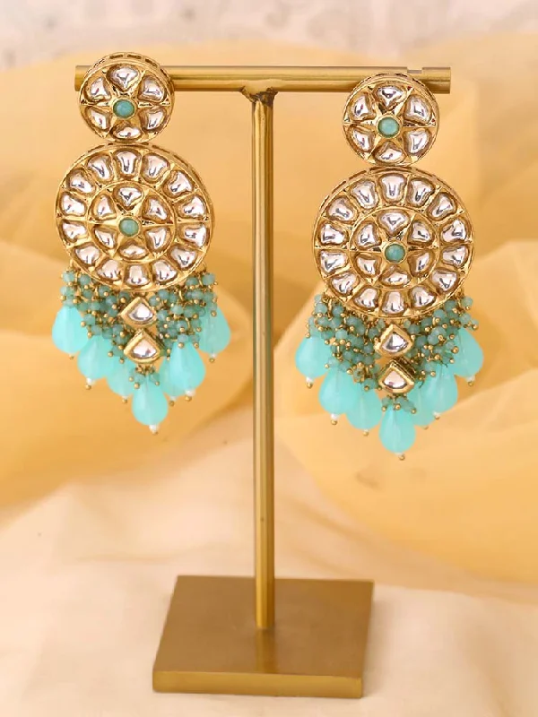 women luxury gold earrings -Turquoise Rachna Chandbalis