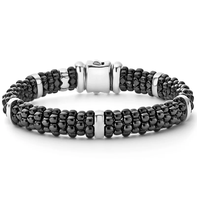 women personalized bracelets -Lagos Black Caviar Silver Station Ceramic Bracelet