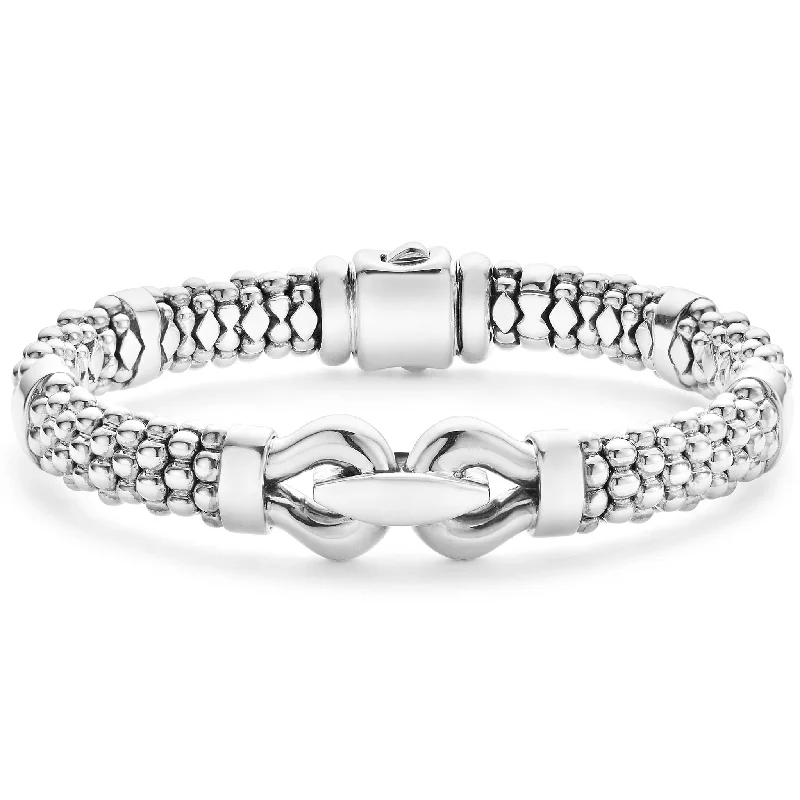 women sleek bracelets -Lagos Derby Silver Caviar Buckle Bracelet, 9mm