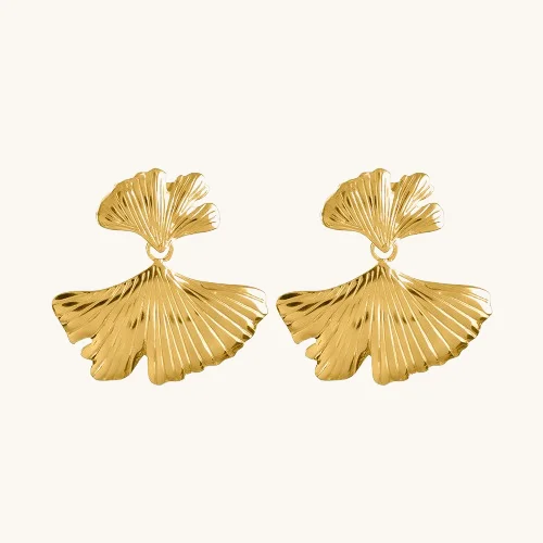 women clip-on earrings -Gold Leaf Drop Earrings