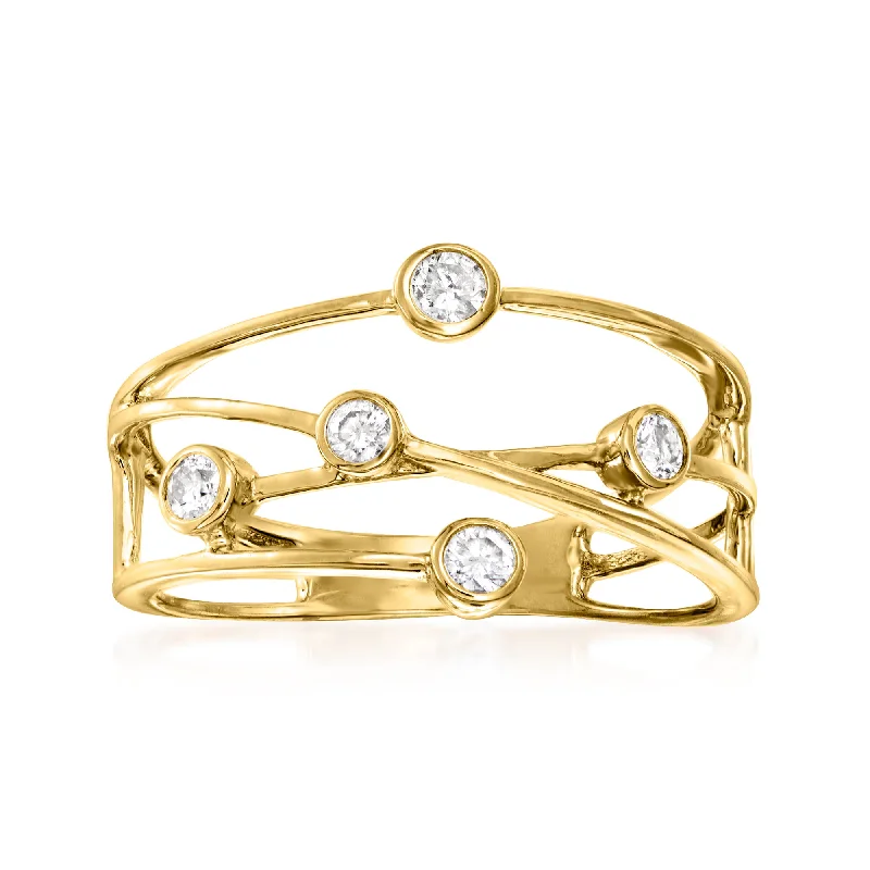 women solitaire engagement rings -Ross-Simons Bezel-Set Diamond Crisscross Ring in 14kt Yellow Gold