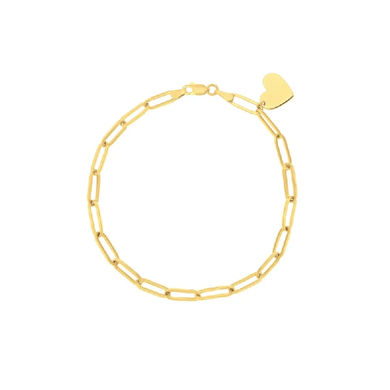 women bangles sets -14k Gold Paperclip Bracelet with Heart Dangle