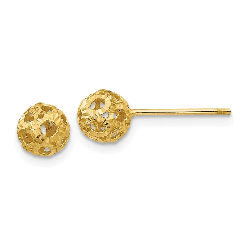 women pearl earrings -14KT Yellow Gold 5MM Diamond-cut Ball Stud Earrings