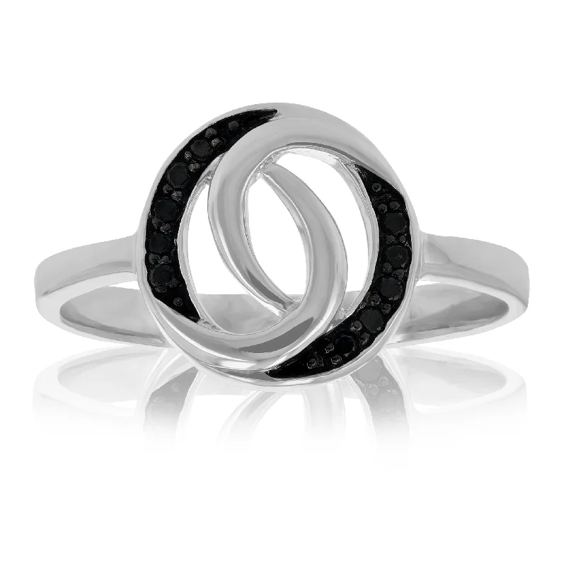 women modern engagement rings -1/10 cttw Black Diamond Ring in .925 Sterling Silver with Rhodium Plating