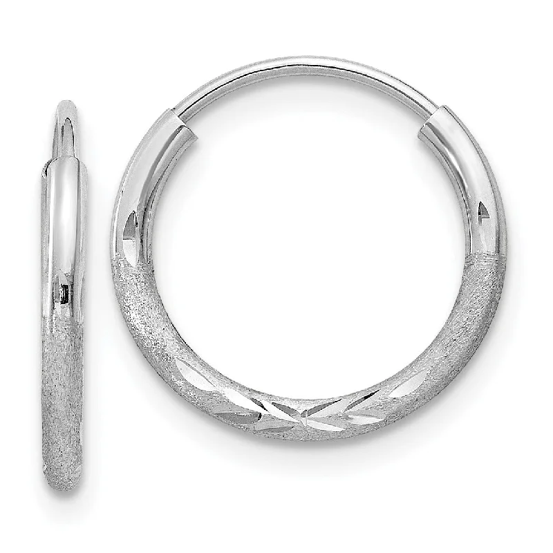 women luxury hoop earrings -14KT White Gold 12X1.5MM Diamond-cut Hoop Earrings