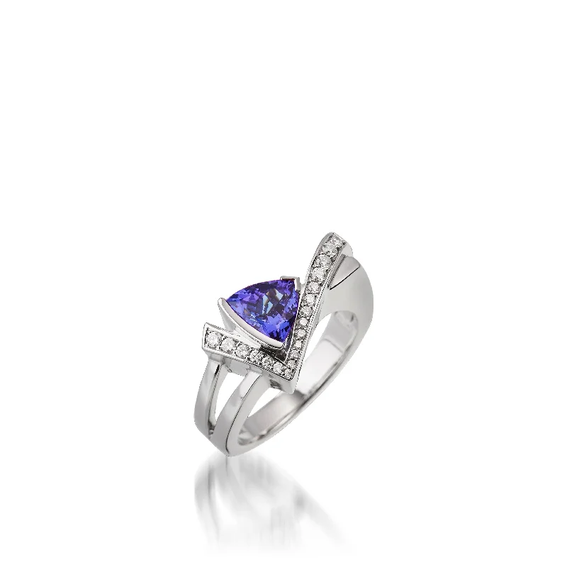 women commitment rings -Pinnacle Small Gemstone Ring with Pave Diamonds