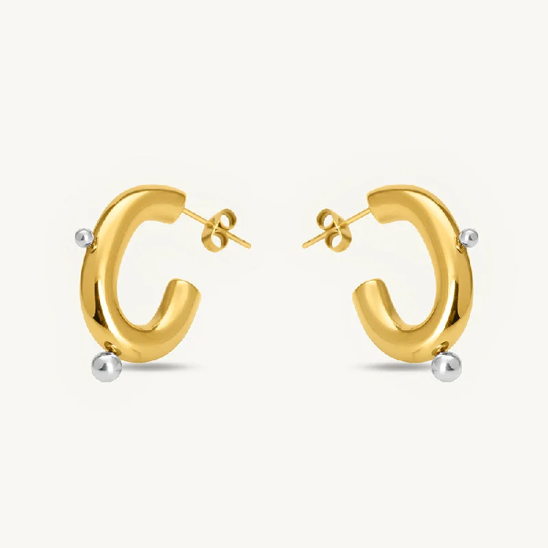 women fashion-forward earrings -Chic Dual Tone Hoop Earrings