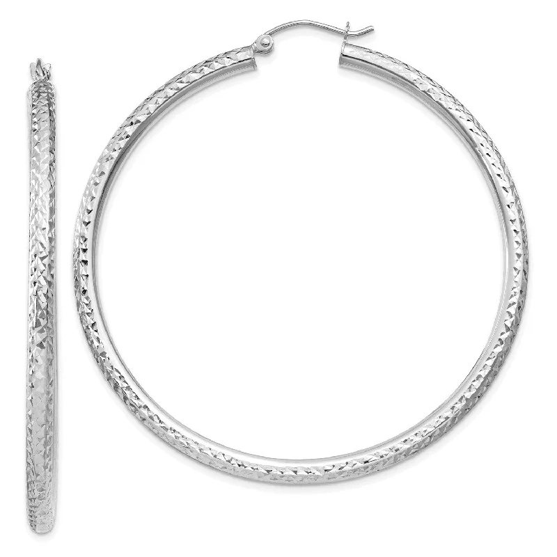 women everyday earrings -14KT White Gold 55X3MM Diamond-cut Hoop Earrings