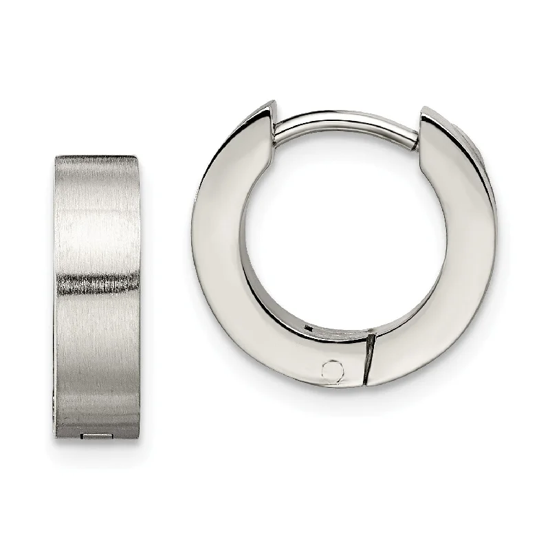 women chandelier earrings -Stainless Steel Brushed & Polished Round Hinged Hoop Earrings