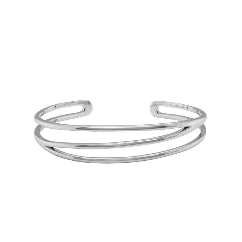 women luxury gold bracelets -Sterling Silver 3 Strand Cuff Bracelet