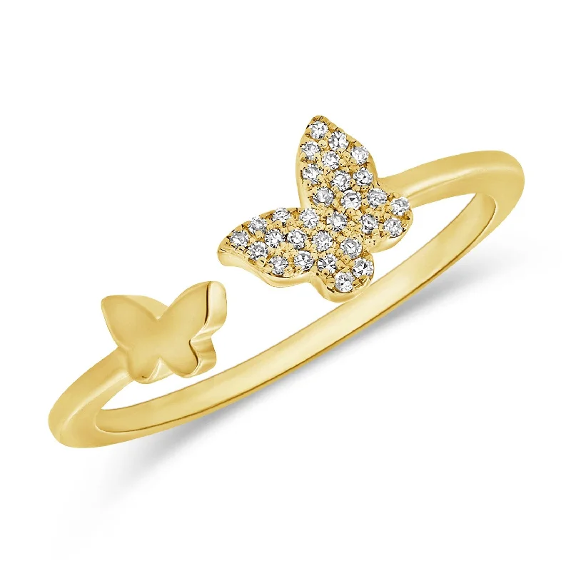 women birthstone engagement rings -14k Gold & Diamond Open Butterfly Ring