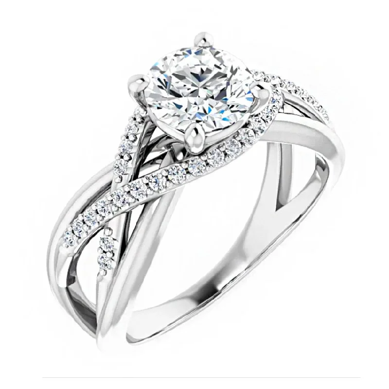 women diamond and platinum engagement rings -18K White Gold 6.5 mm Diamond Halo Engagement Ring