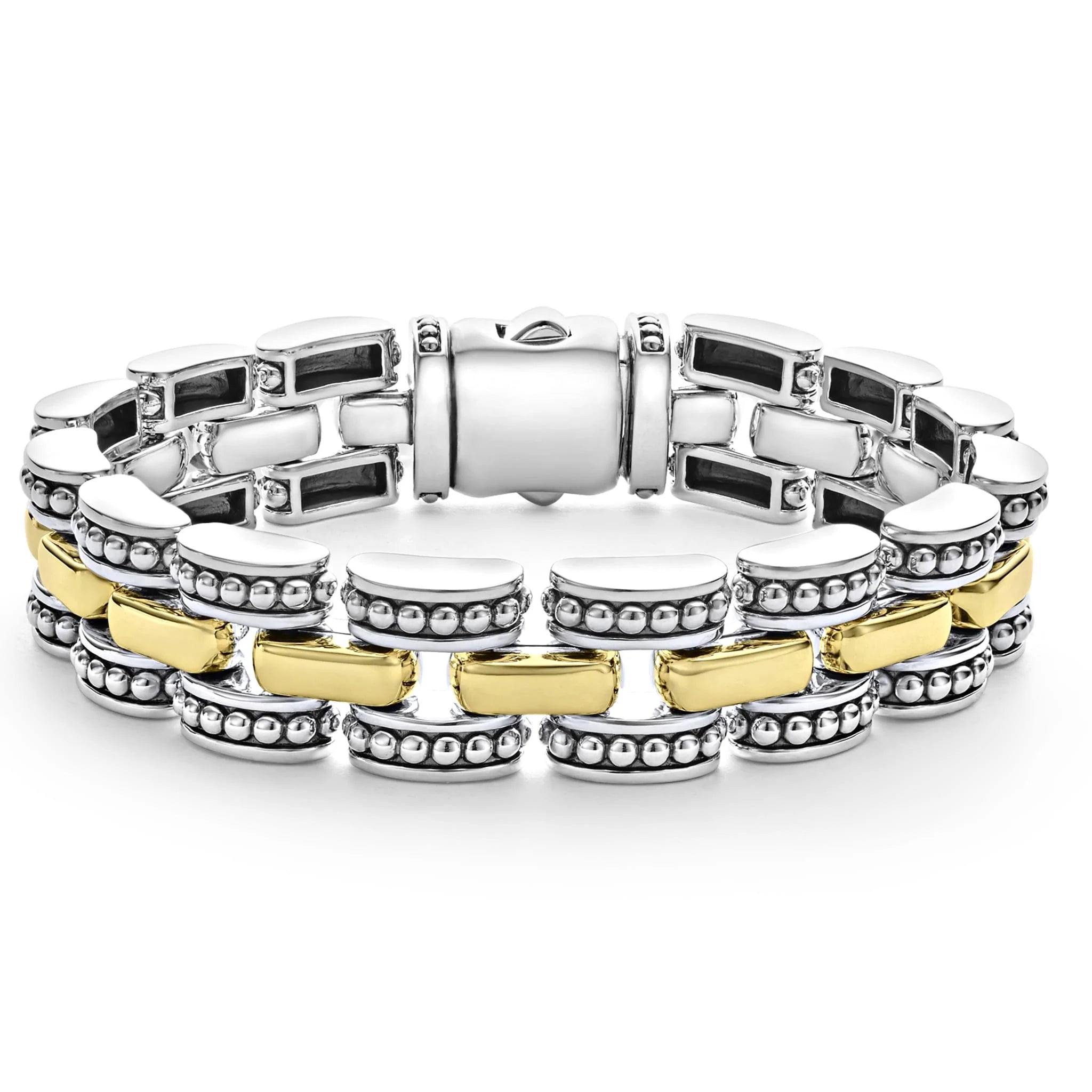 women pearl bracelets -Lagos Two Tone High Bar Caviar Link Bracelet