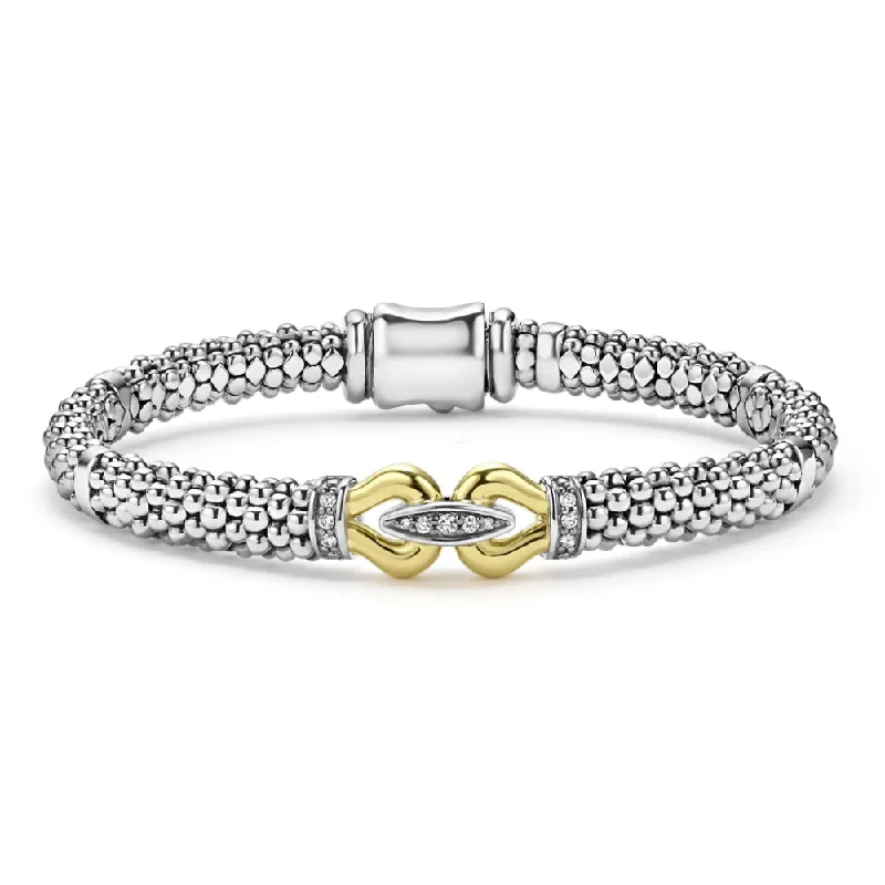 women mixed metal bracelets -Lagos Derby Two-Tone Caviar Buckle Diamond Bracelet, 9mm