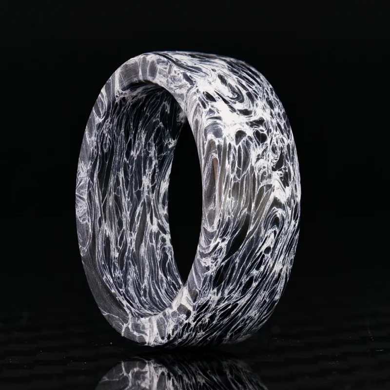 women stacked wedding rings -Polar Burl Carbon Fiber Ring