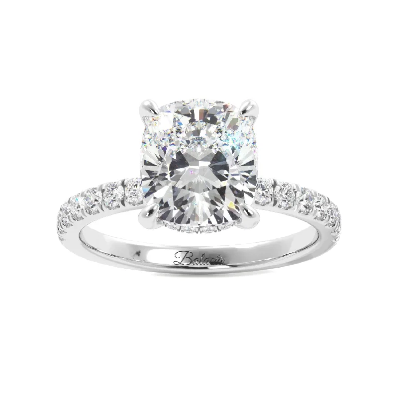 women modern engagement rings -Cushion Cut 1/2 Eternity with Halo Engagement Ring