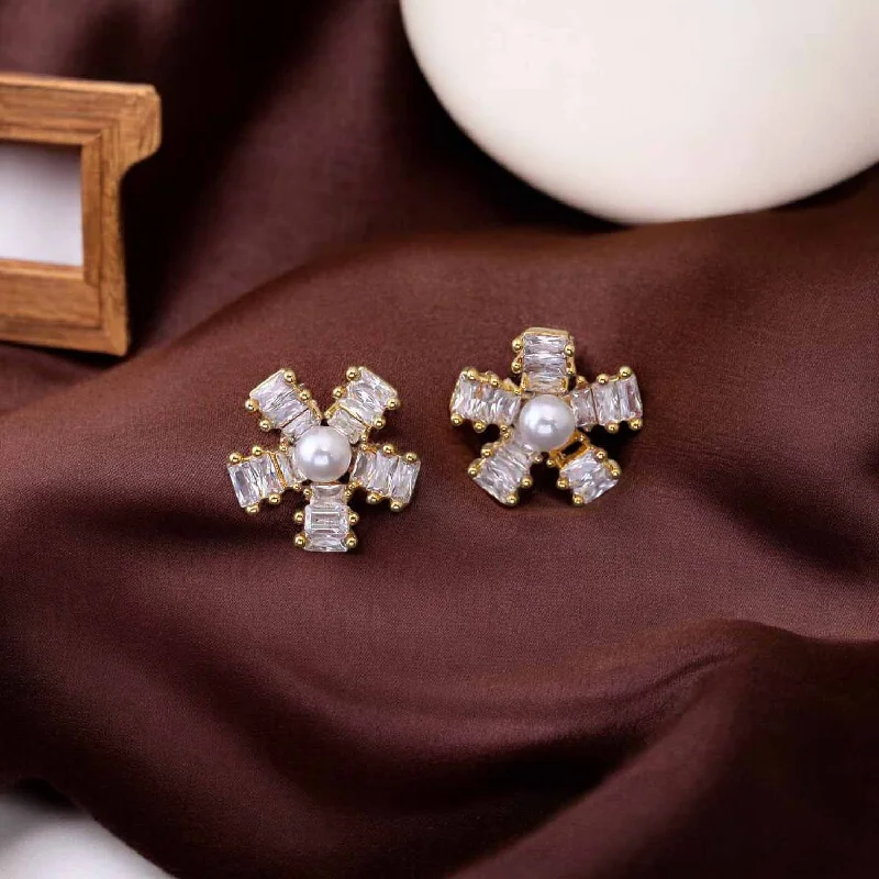 women glamorous earrings -Golden Darby Zirconia Studs