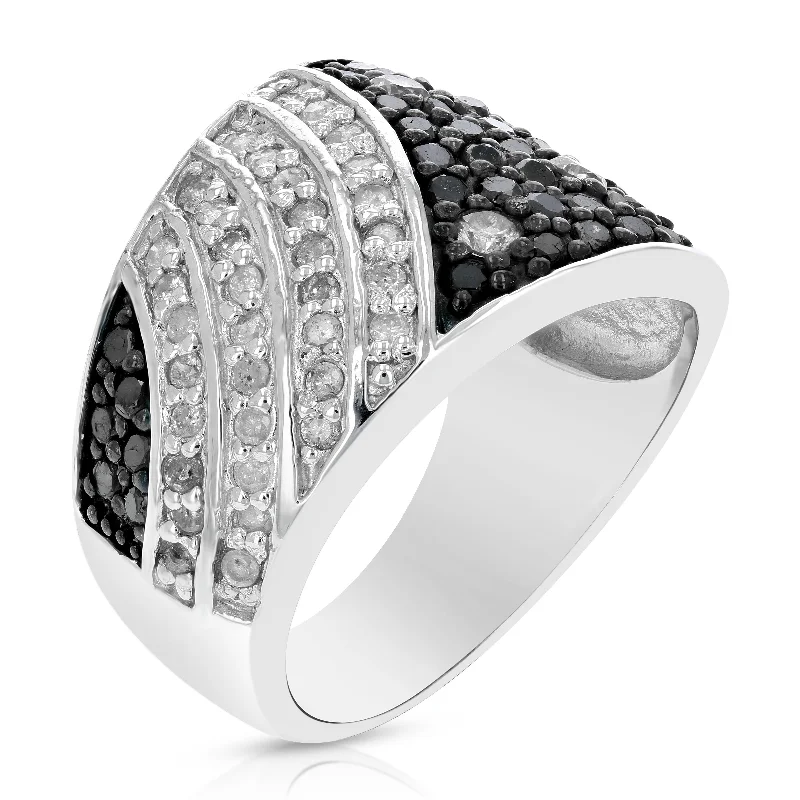 women personalized engagement rings -1.35 cttw Black and White Diamond Ring .925 Sterling Silver with Rhodium