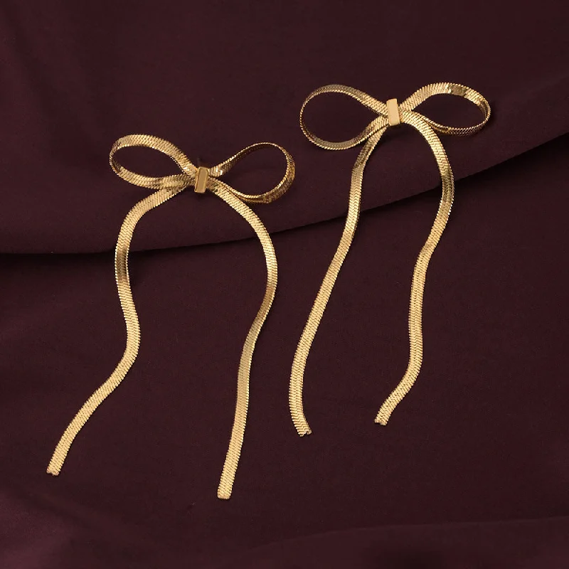 women hoop earrings -Golden Bows Drop Earrings