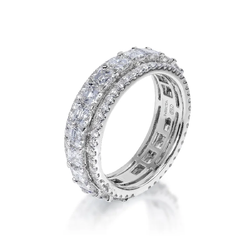 women fashion rings -Jemma 4 Carat Asscher Cut Diamond Eternity Band 18k White  Shared Prong with Micro Pave edge